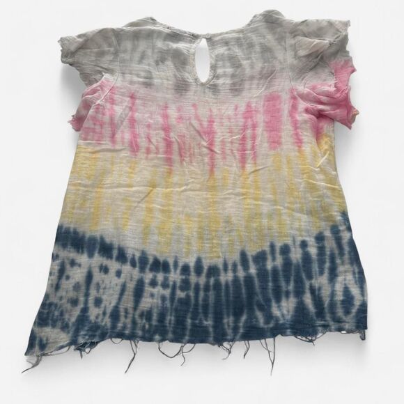 StarkX Tie-Dye Colorful rainbow  Cotton Gauze Frayed Hem Top Luxury Boho M - Picture 4 of 7
